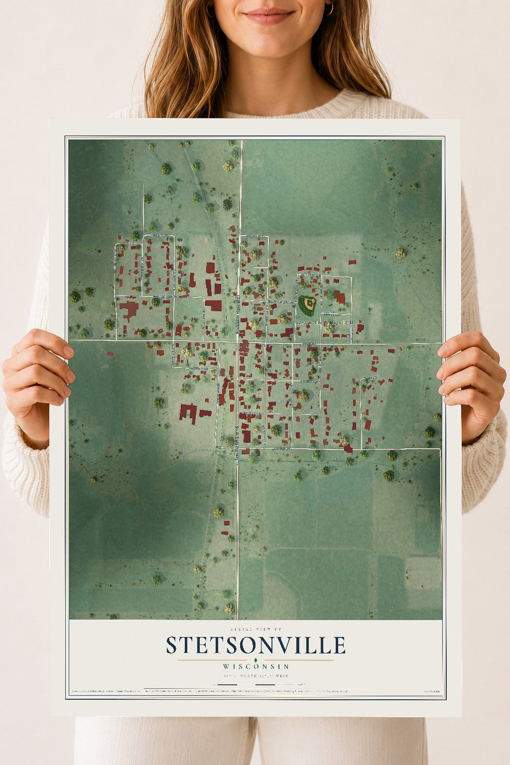 Map of Stetsonville, Wisconsin, 18 x 24 inch unframed archival matte print