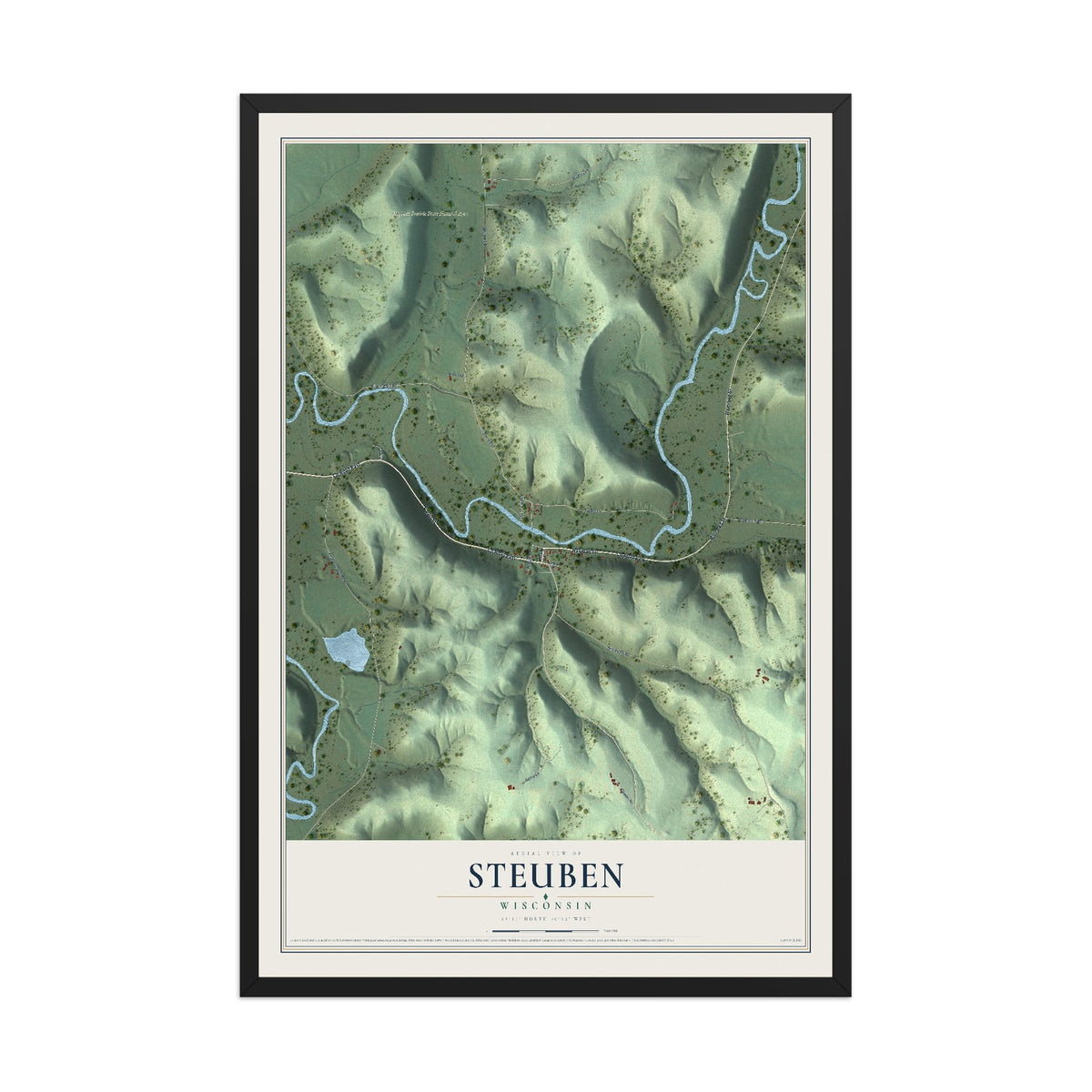 Map of Steuben, Wisconsin, 12 x 18 inch print in a black wood frame