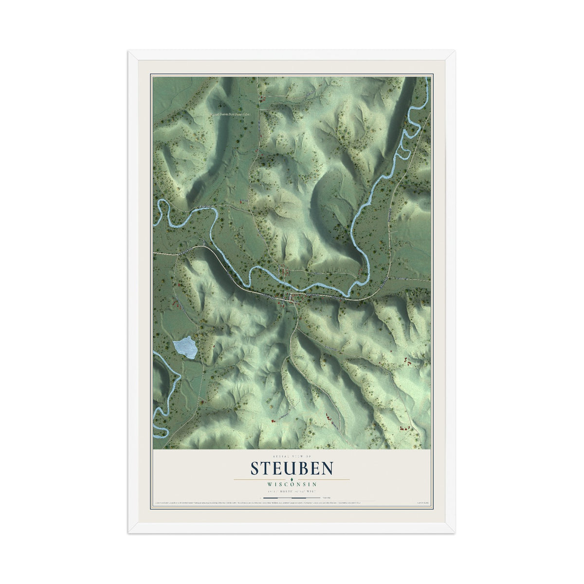 Map of Steuben, Wisconsin, 12 x 18 inch print in a white wood frame