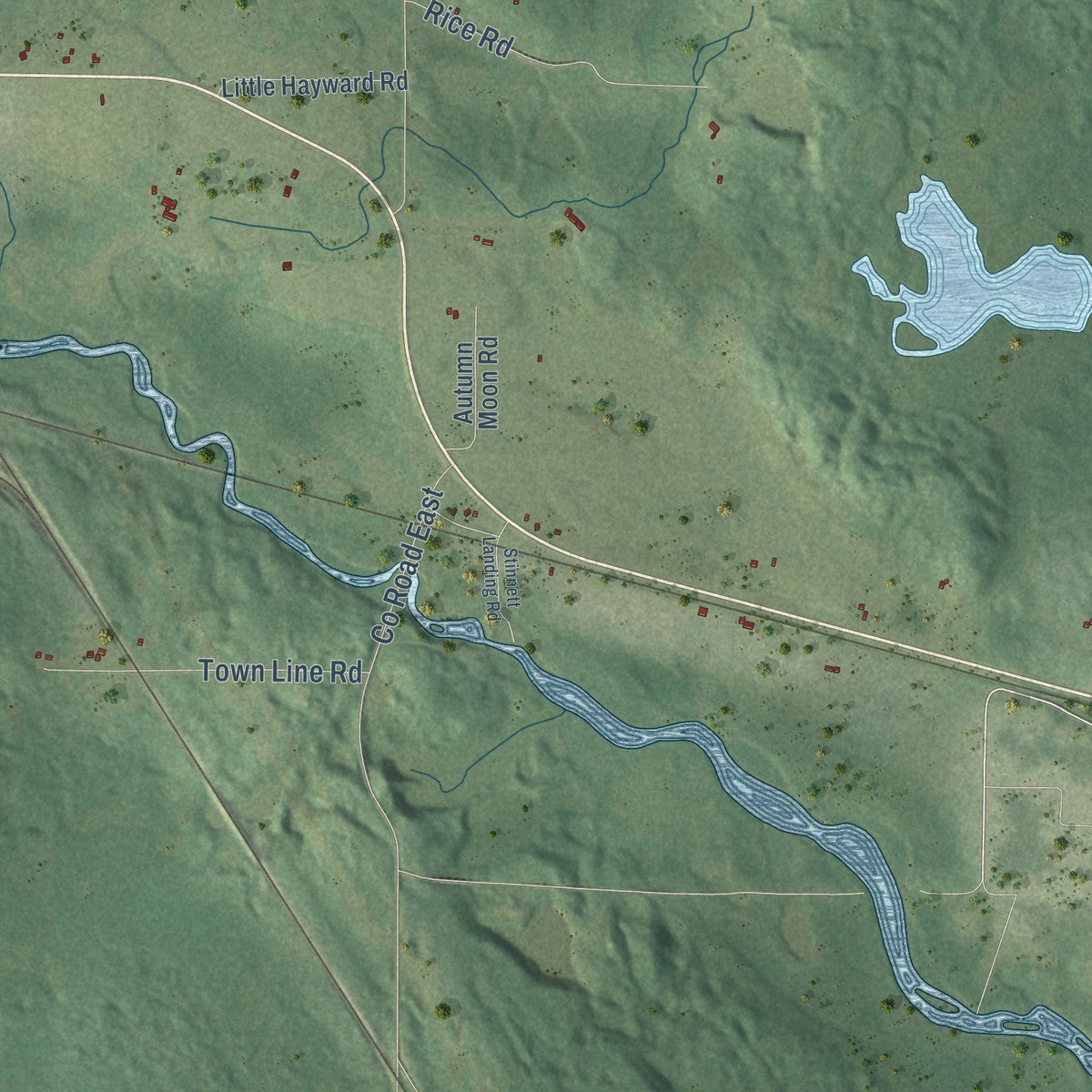 Close-up of the map of Stinnett, Wisconsin print showing street and building detail