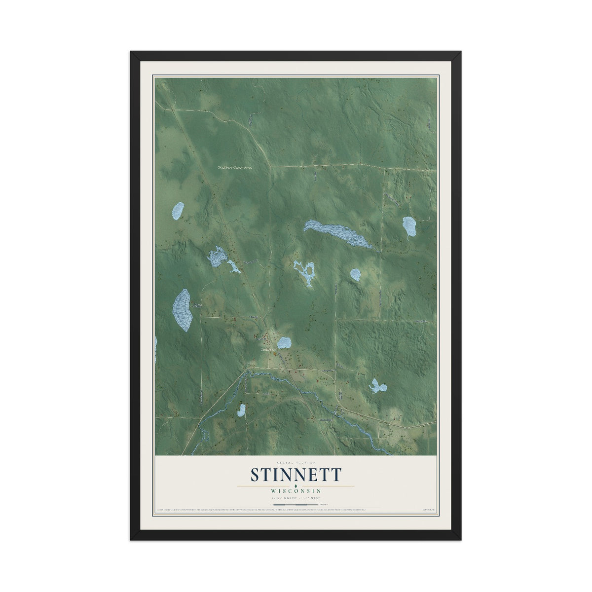 Map of Stinnett, Wisconsin, 12 x 18 inch print in a black wood frame
