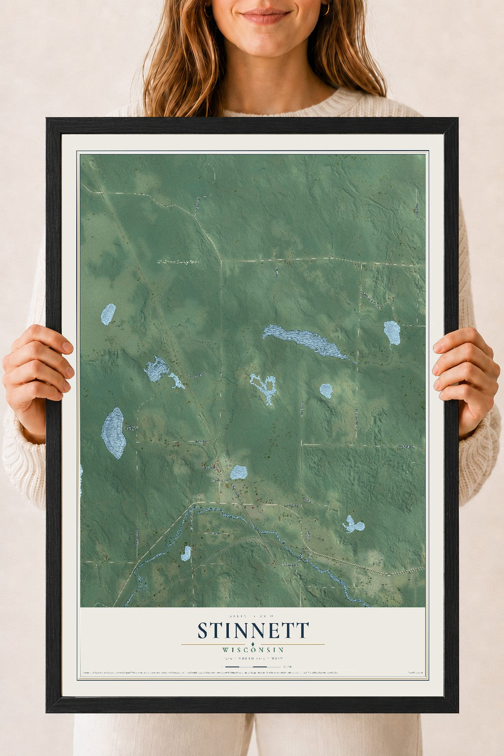 Map of Stinnett, Wisconsin, 18 x 24 inch print in a black wood frame