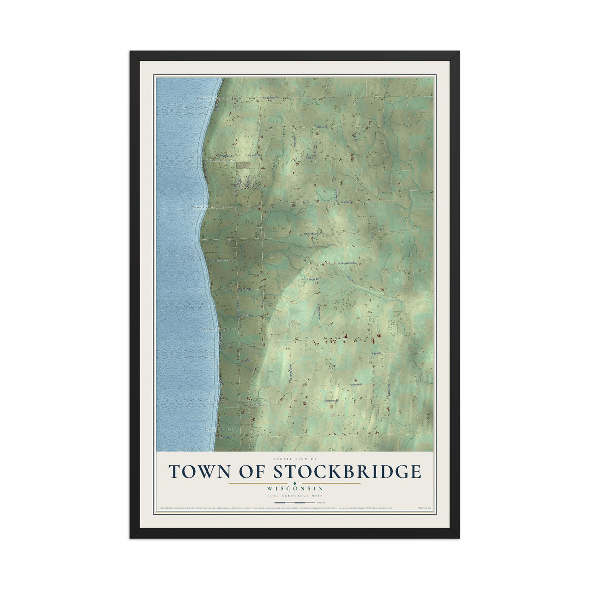 Map of the Town of Stockbridge, Wisconsin, 12 x 18 inch print in a black wood frame