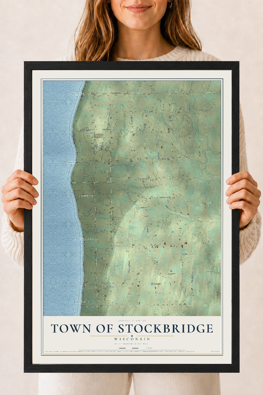 Map of the Town of Stockbridge, Wisconsin, 18 x 24 inch print in a black wood frame