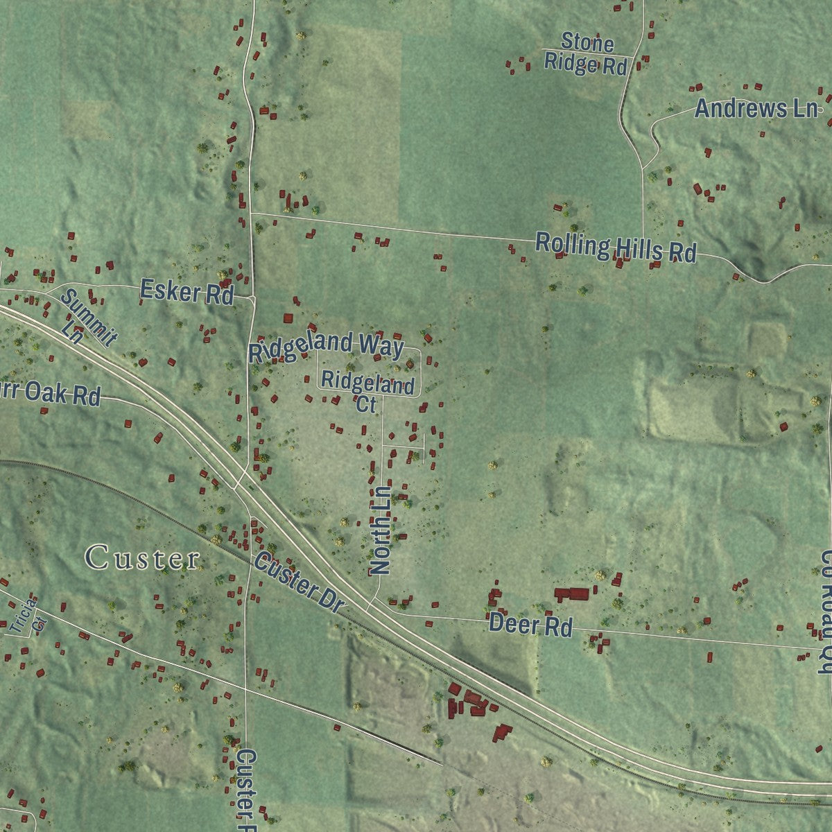 Close-up of the map of Stockton, Wisconsin print showing street and building detail