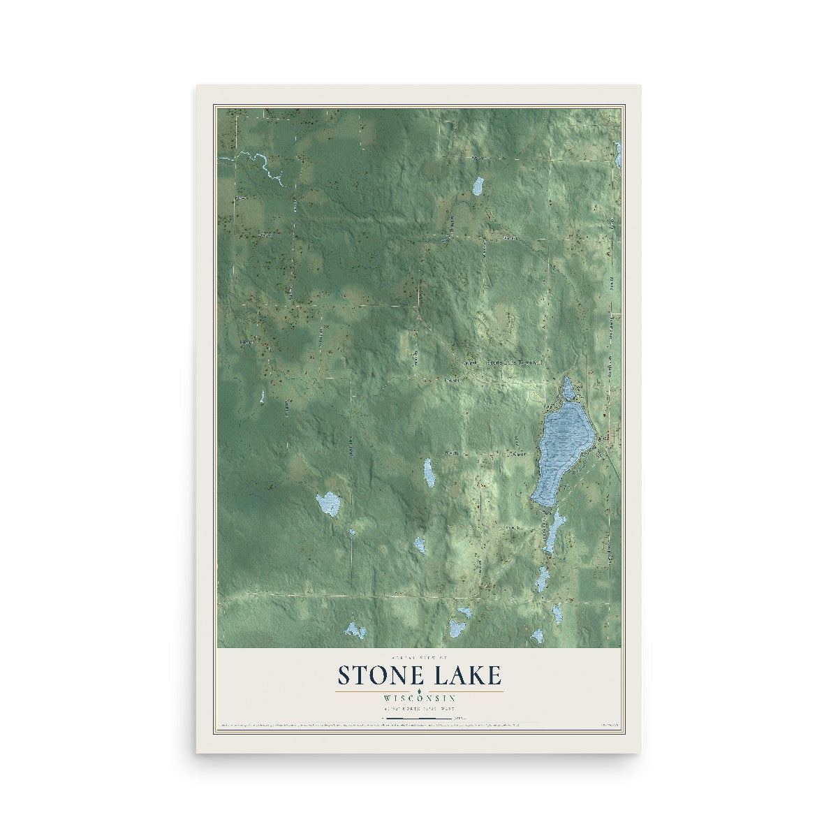 Map of Stone Lake, Wisconsin, 12 x 18 inch unframed archival matte print