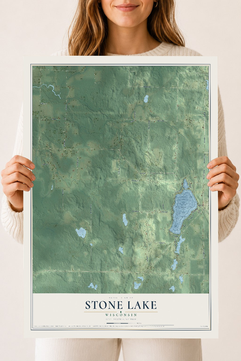 Map of Stone Lake, Wisconsin, 18 x 24 inch unframed archival matte print