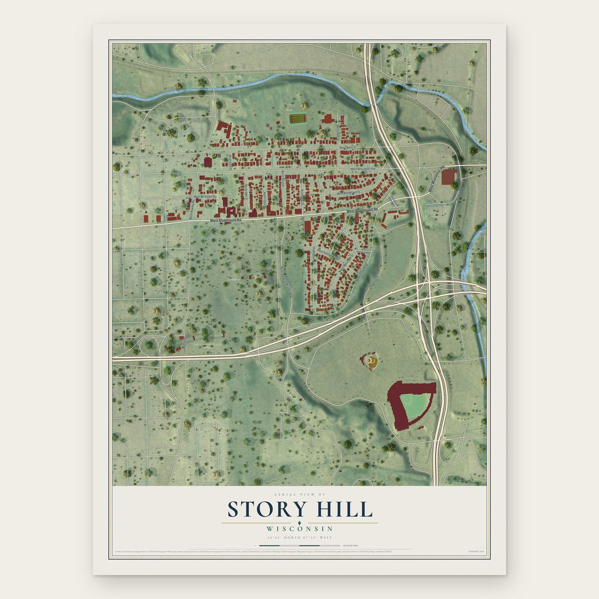 Story Hill, Wisconsin map print, the full design