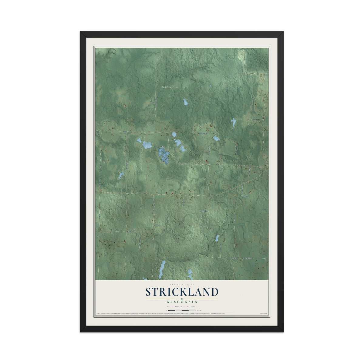 Map of Strickland, Wisconsin, 12 x 18 inch print in a black wood frame