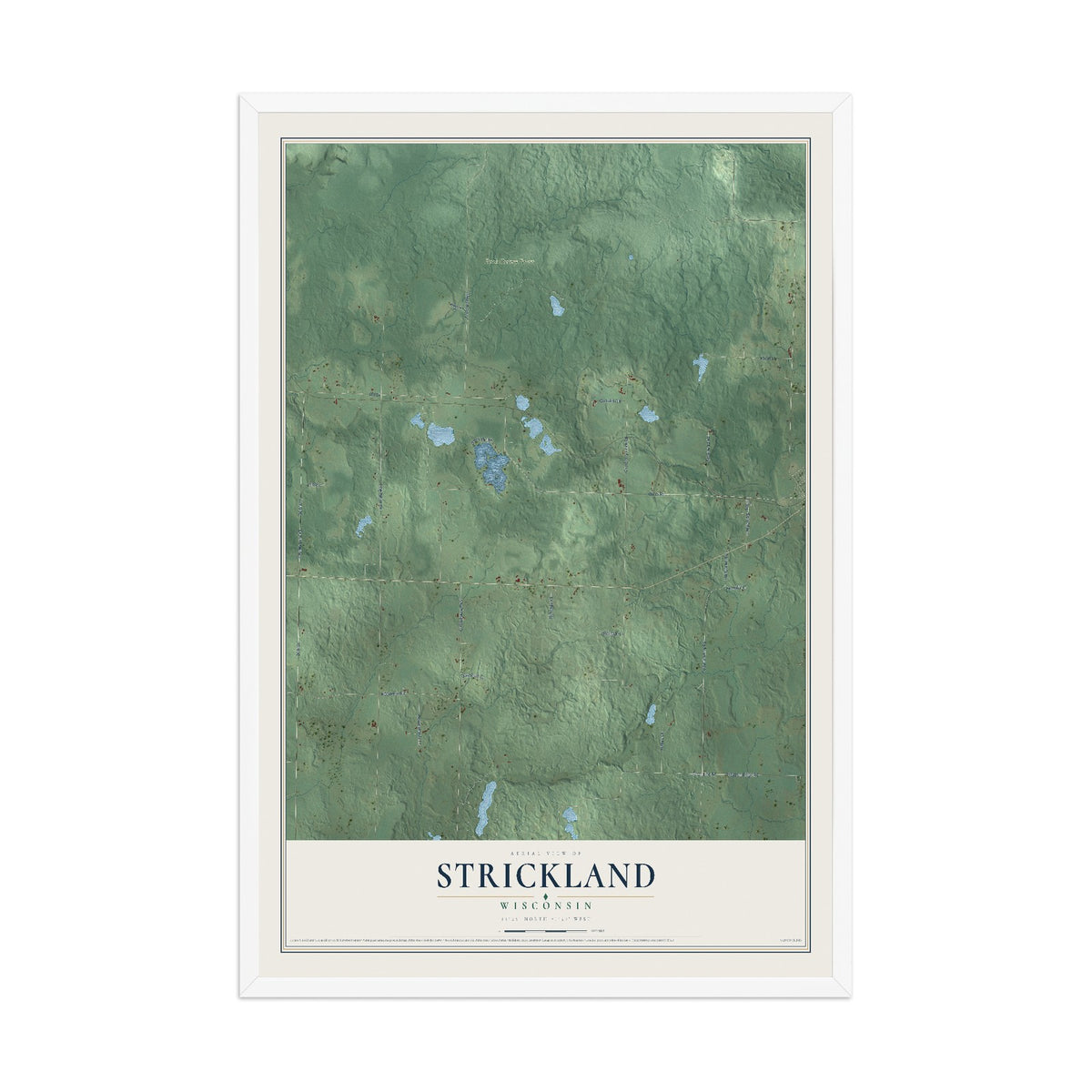 Map of Strickland, Wisconsin, 12 x 18 inch print in a white wood frame