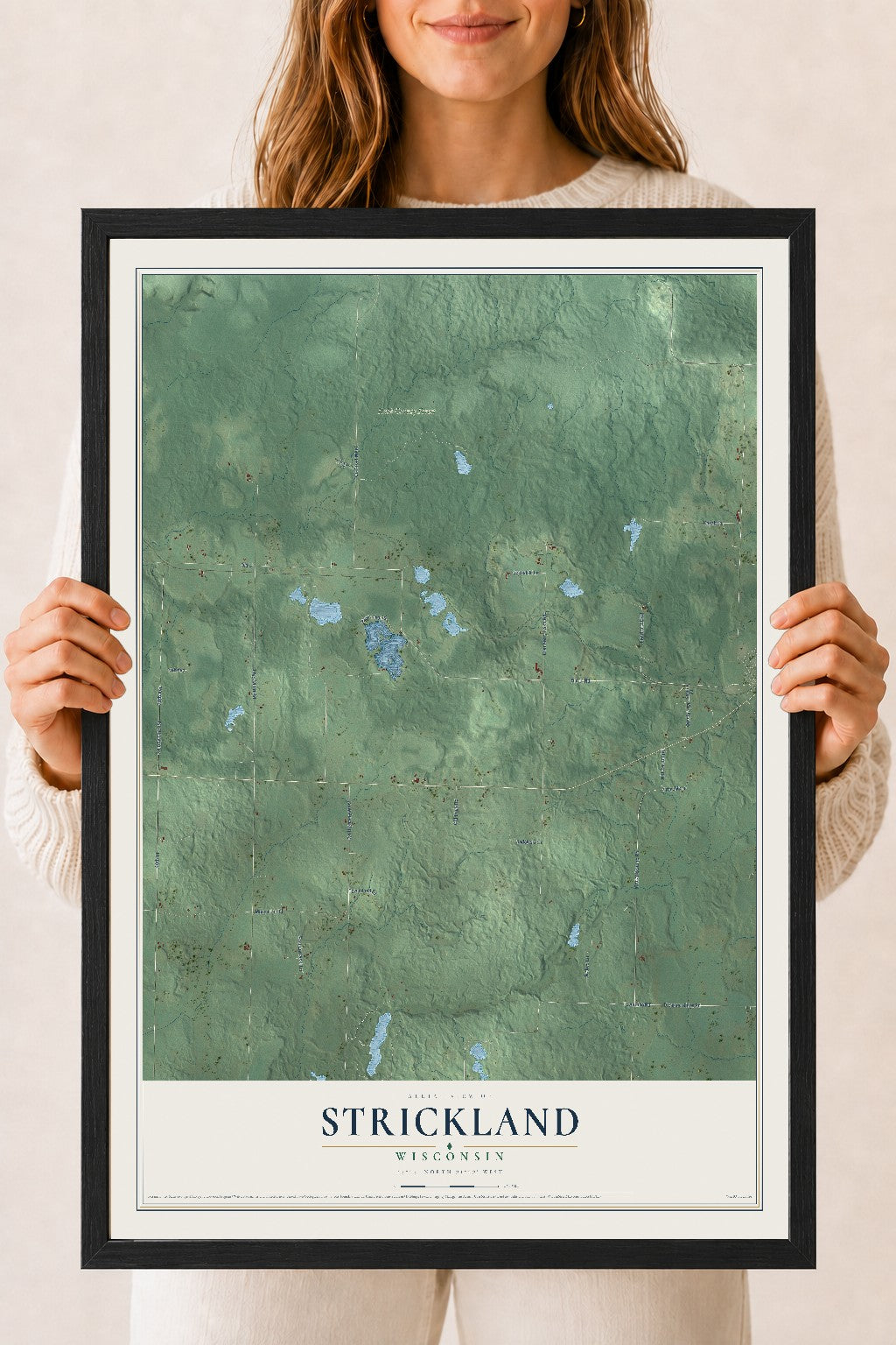 Map of Strickland, Wisconsin, 18 x 24 inch print in a black wood frame