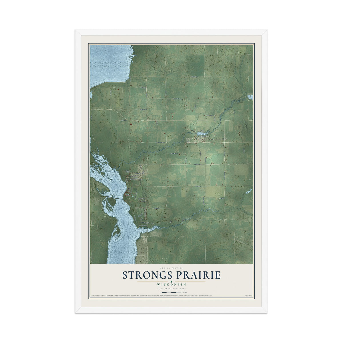 Map of Strongs Prairie, Wisconsin, 12 x 18 inch print in a white wood frame