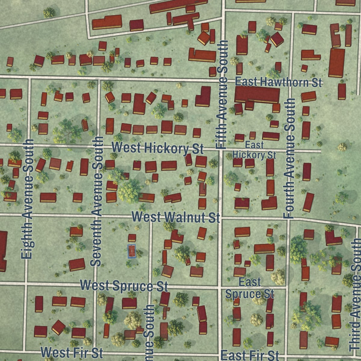 Close-up of the map of Strum, Wisconsin print showing street and building detail