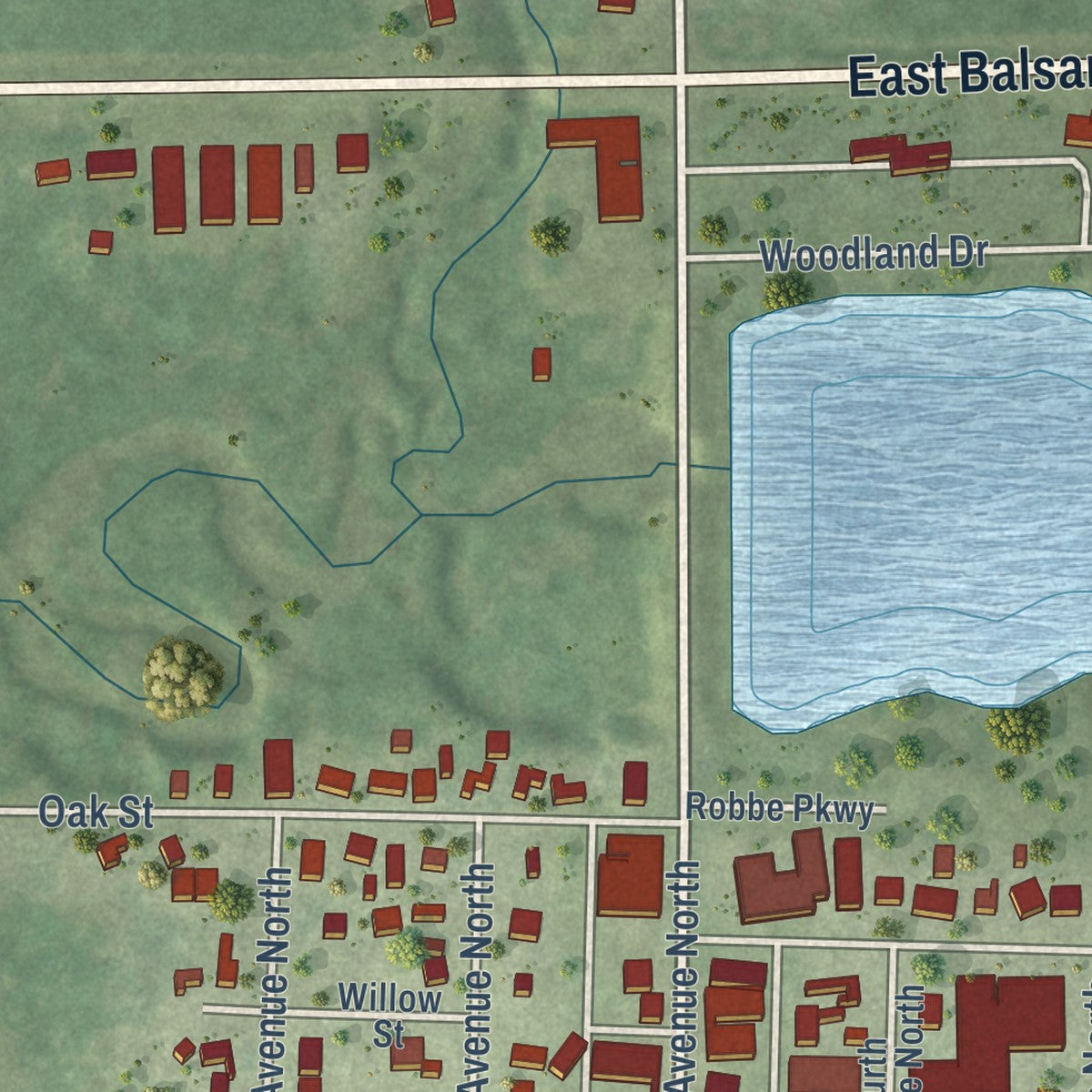 Second close-up of the map of Strum, Wisconsin print showing more streets and buildings