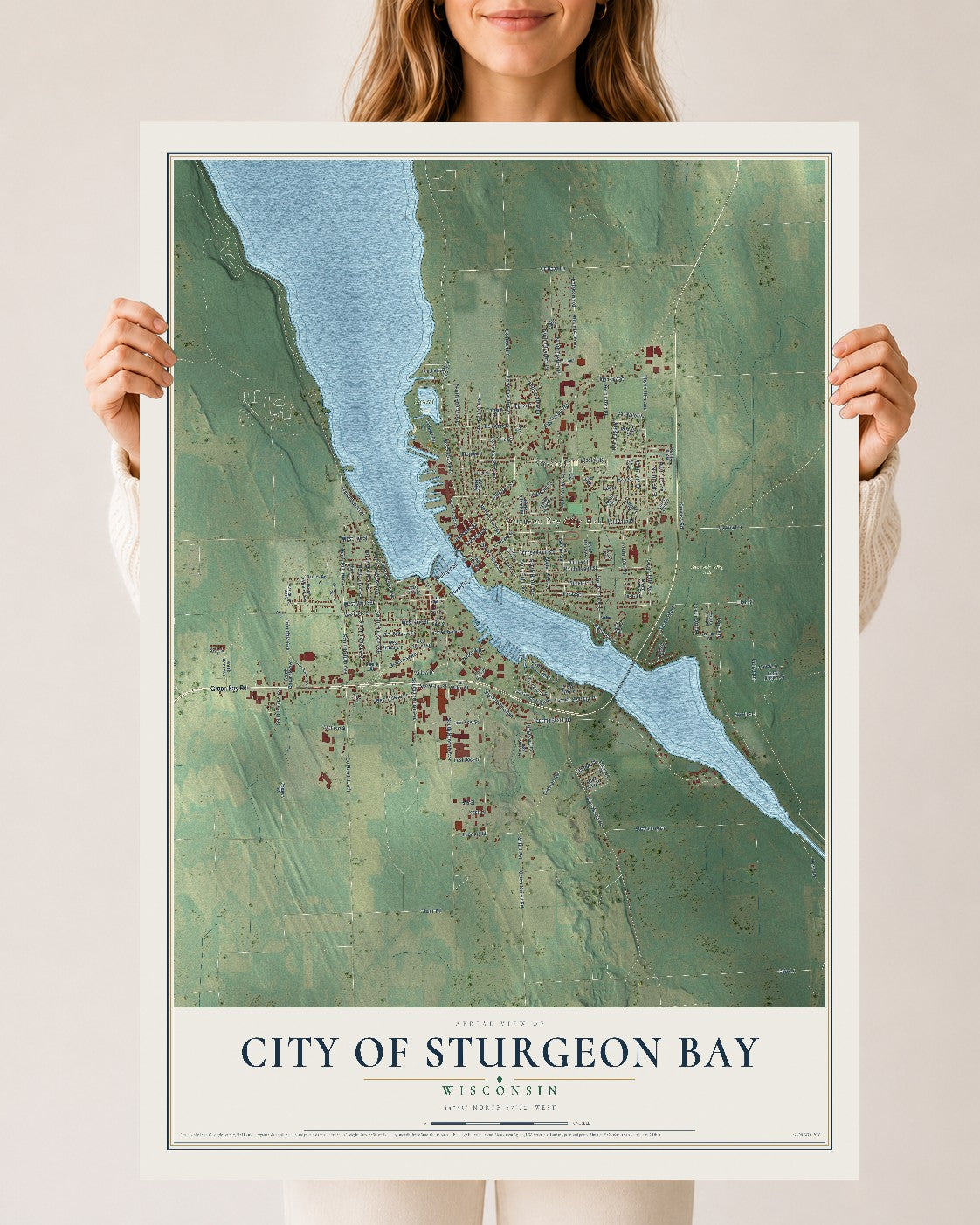 Map of Sturgeon Bay, Wisconsin, 24 x 36 inch unframed archival matte print