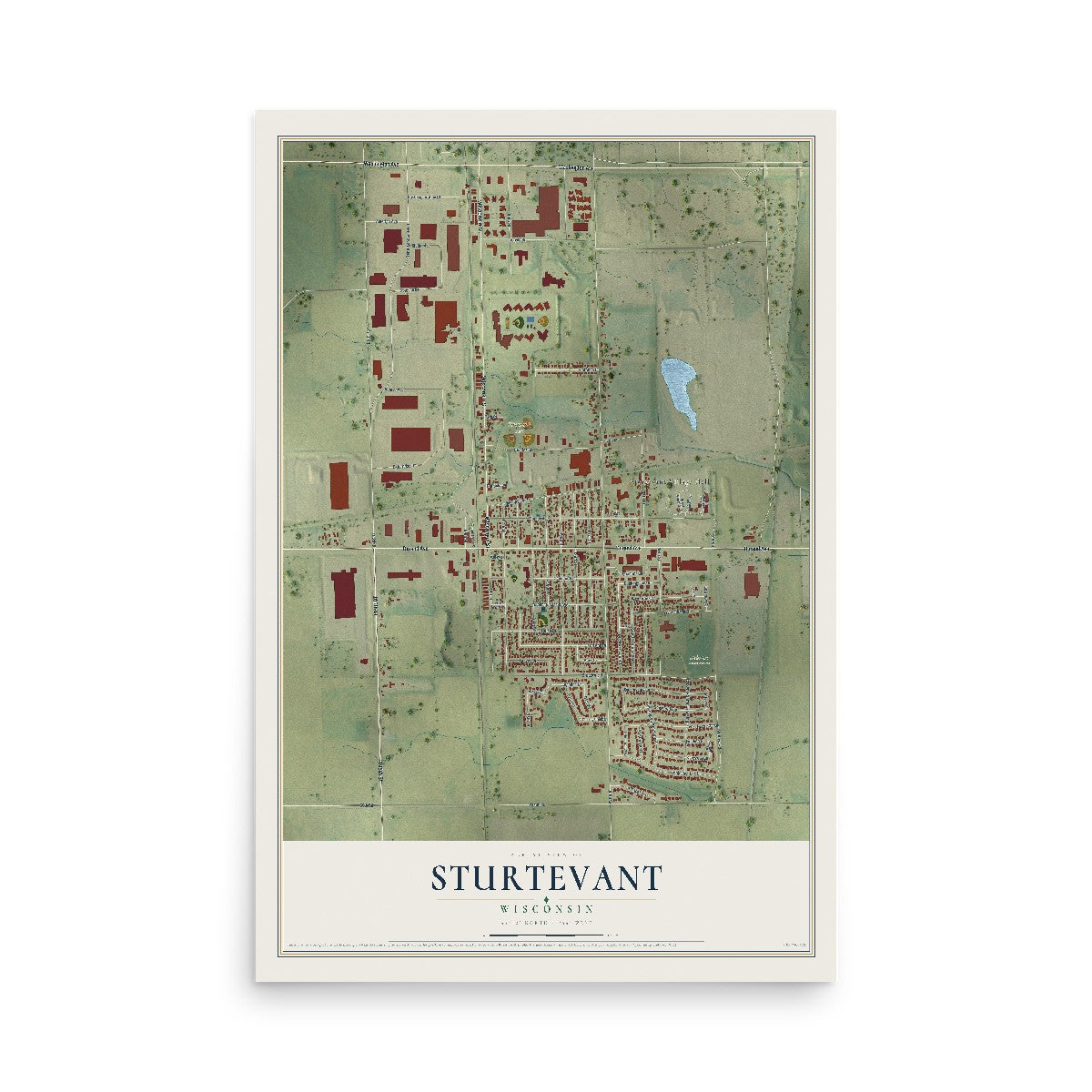 Map of Sturtevant, Wisconsin, 12 x 18 inch unframed archival matte print
