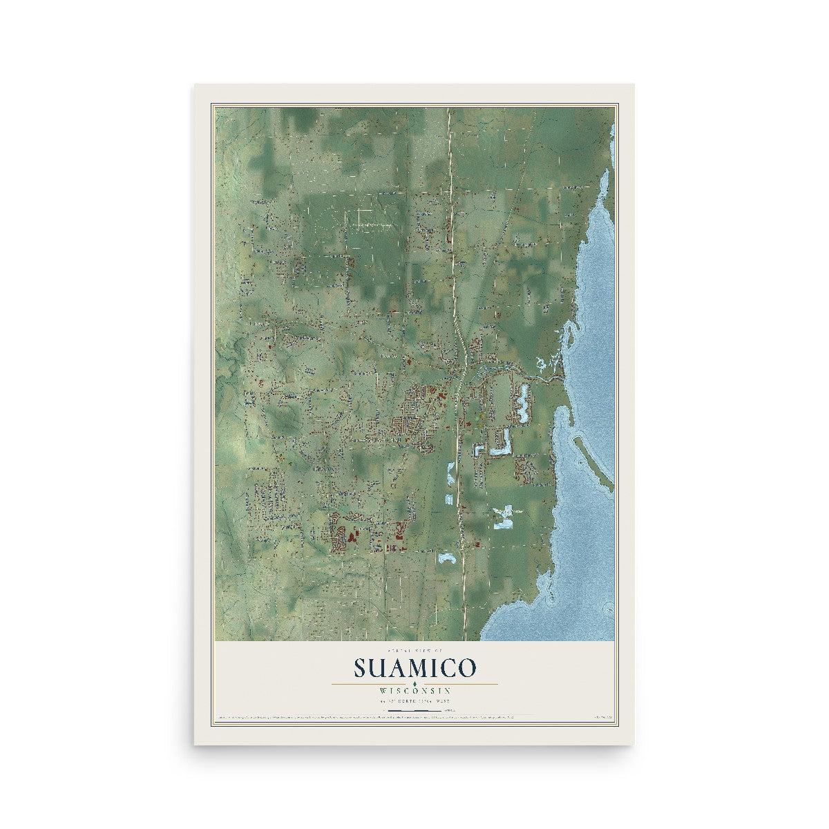 Map of Suamico, Wisconsin, 12 x 18 inch unframed archival matte print