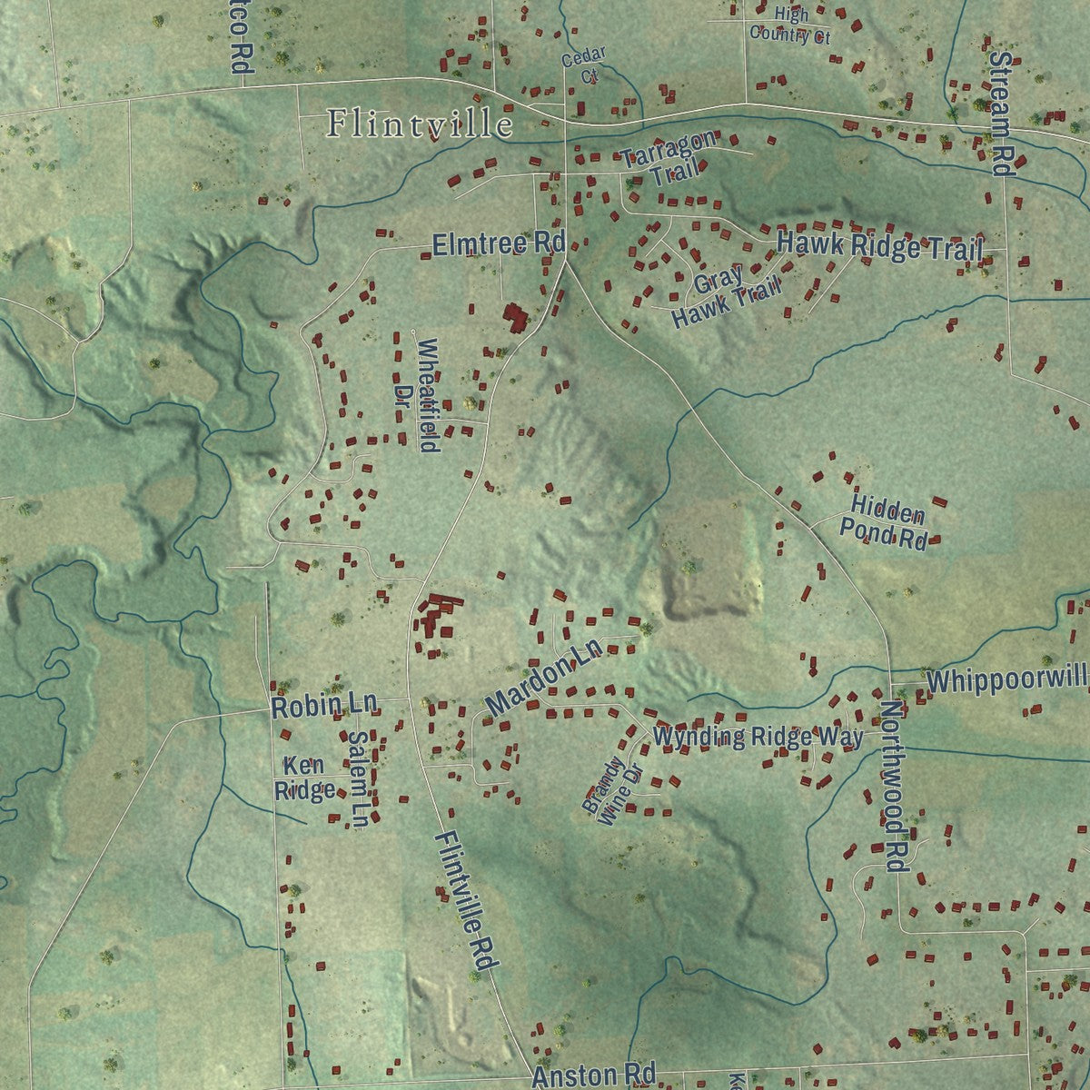 Second close-up of the map of Suamico, Wisconsin print showing more streets and buildings