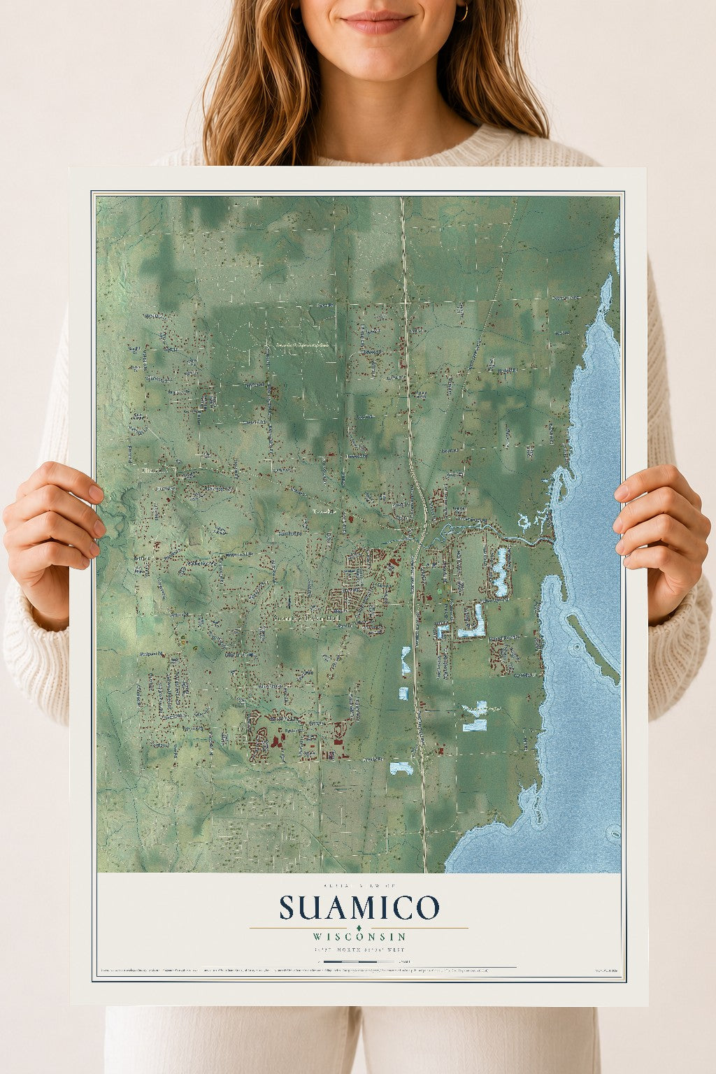 Map of Suamico, Wisconsin, 18 x 24 inch unframed archival matte print