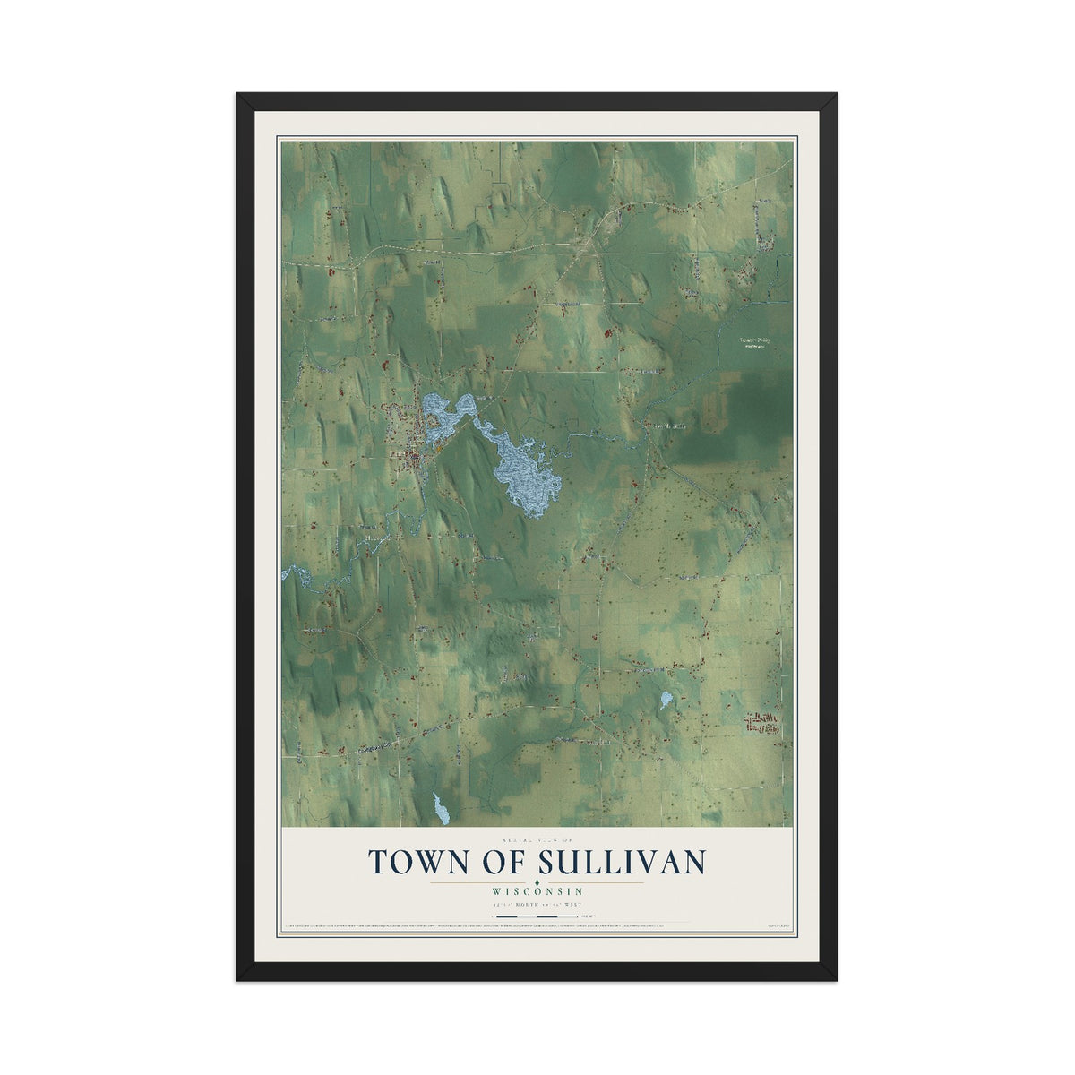 Map of the Town of Sullivan, Wisconsin, 12 x 18 inch print in a black wood frame