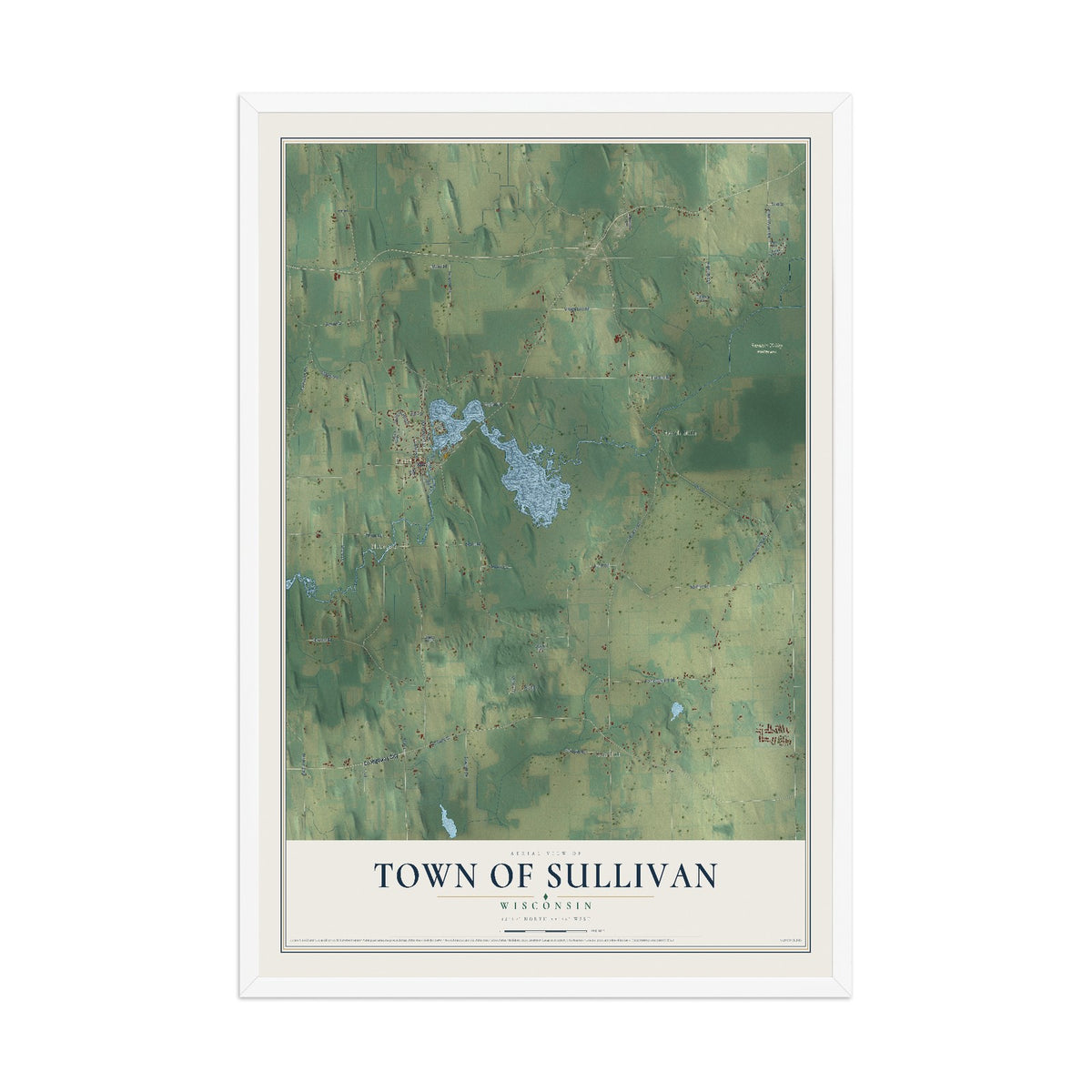 Map of the Town of Sullivan, Wisconsin, 12 x 18 inch print in a white wood frame