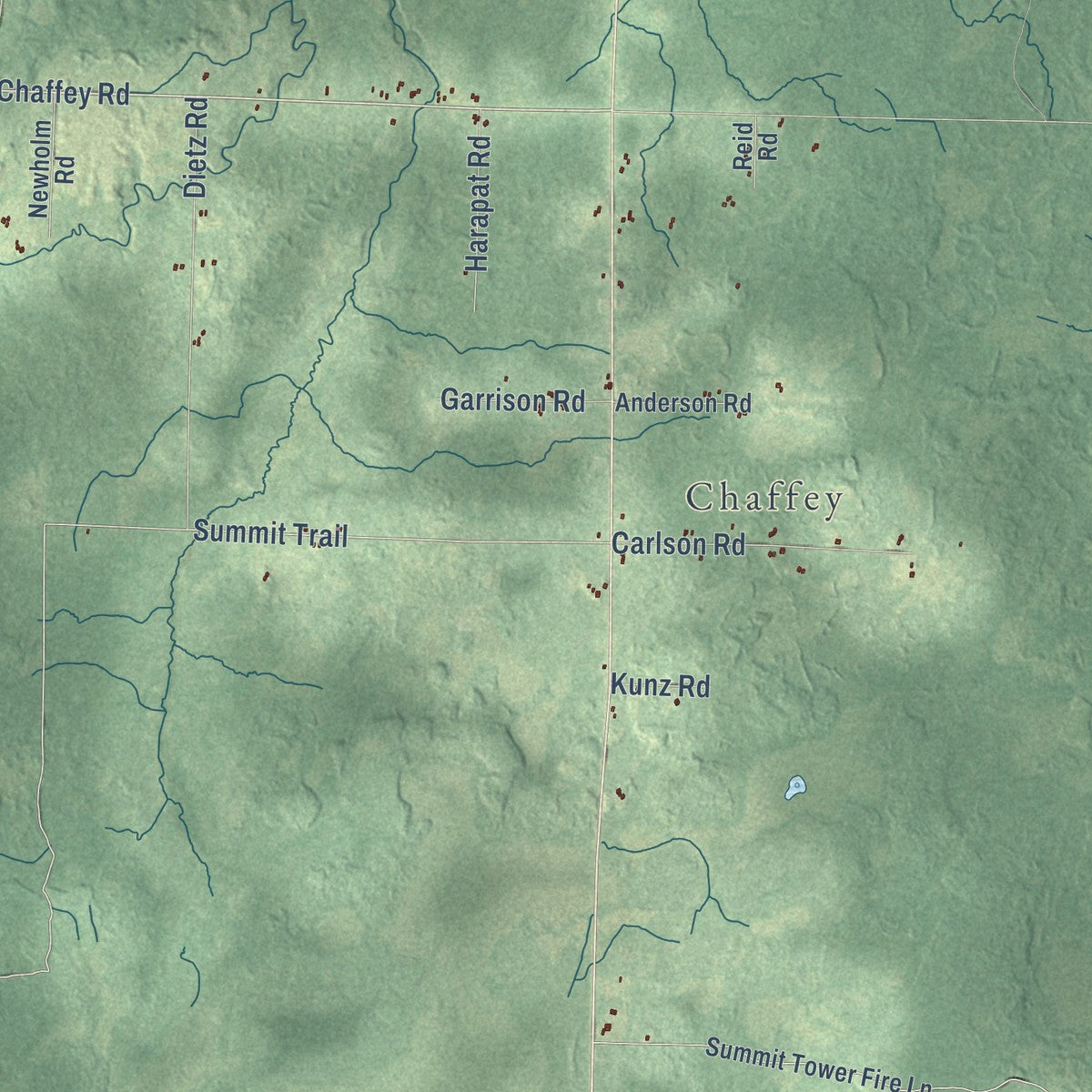 Second close-up of the map of Summit, Douglas County, Wisconsin print showing more streets and buildings