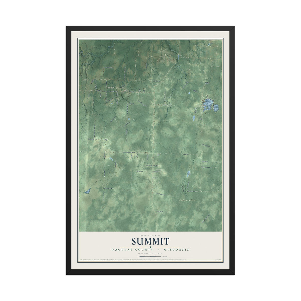 Map of Summit, Douglas County, Wisconsin, 12 x 18 inch print in a black wood frame