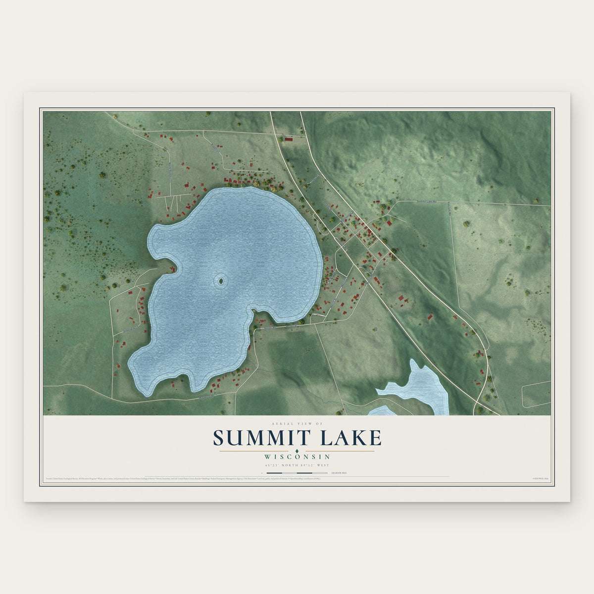 Summit Lake, Wisconsin map print, the full design