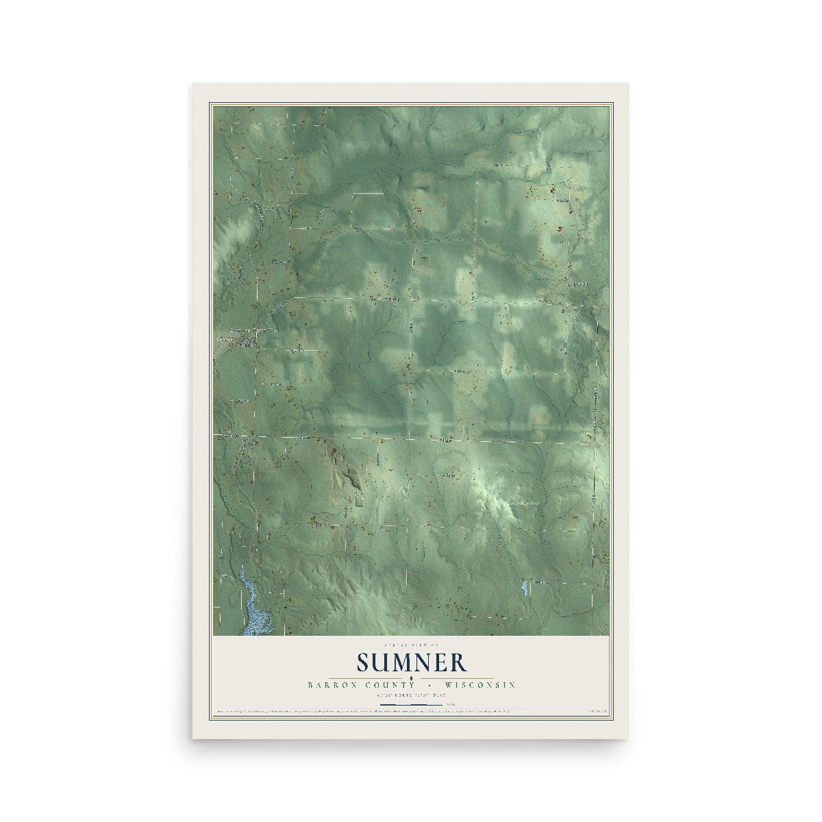 Map of Sumner, Barron County, Wisconsin, 12 x 18 inch unframed archival matte print
