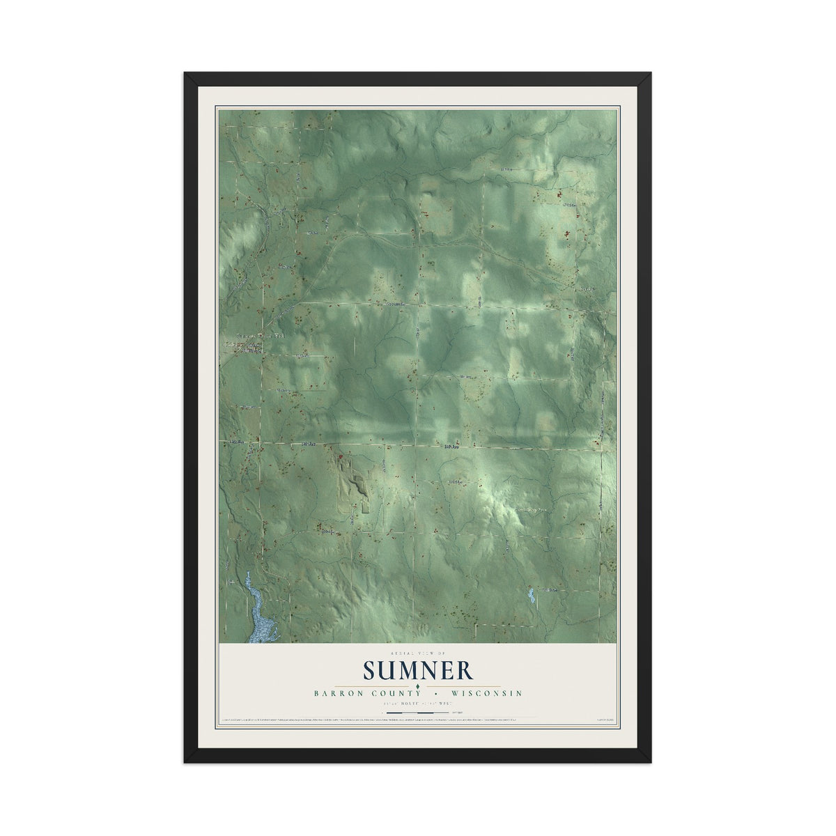 Map of Sumner, Barron County, Wisconsin, 12 x 18 inch print in a black wood frame