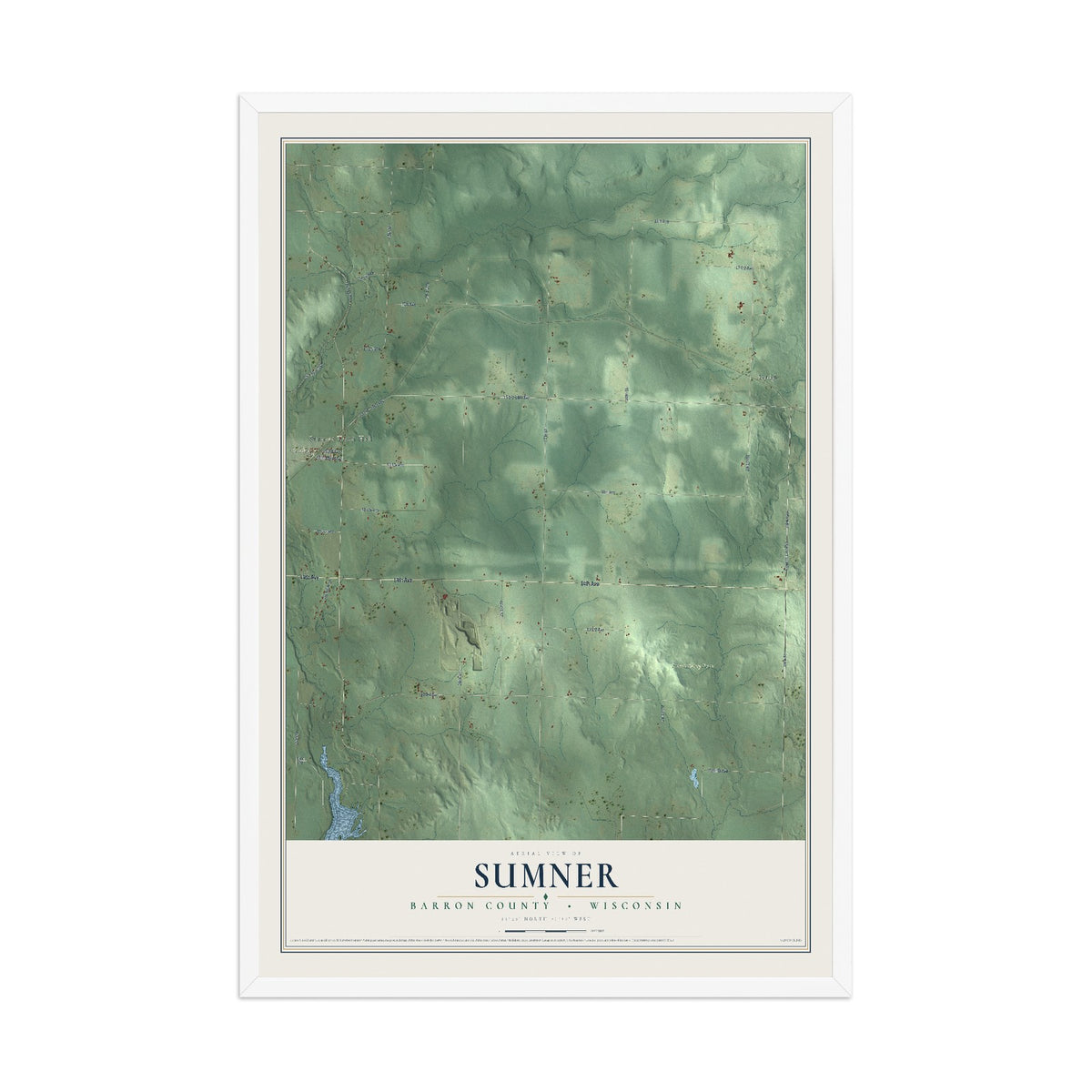 Map of Sumner, Barron County, Wisconsin, 12 x 18 inch print in a white wood frame