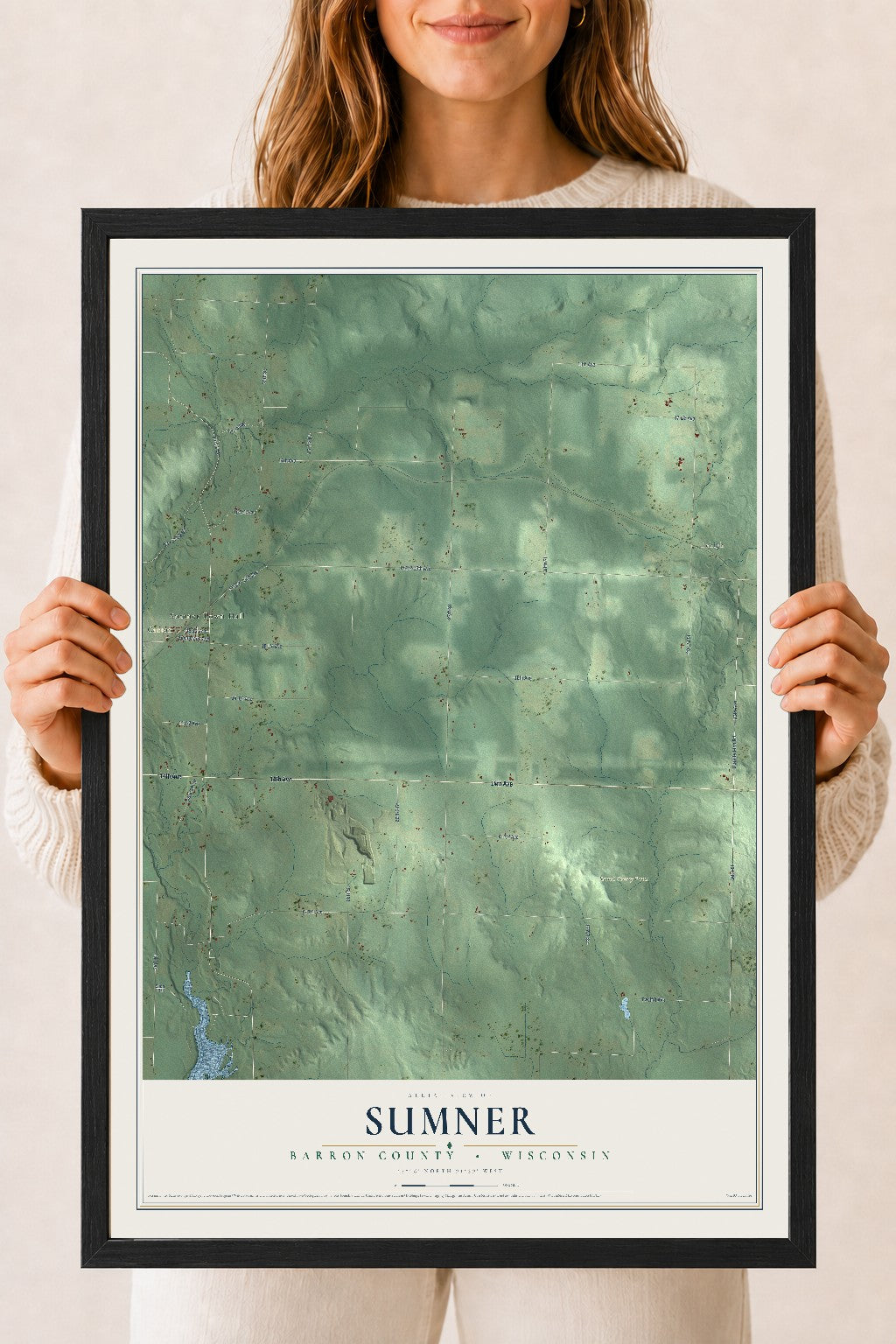 Map of Sumner, Barron County, Wisconsin, 18 x 24 inch print in a black wood frame