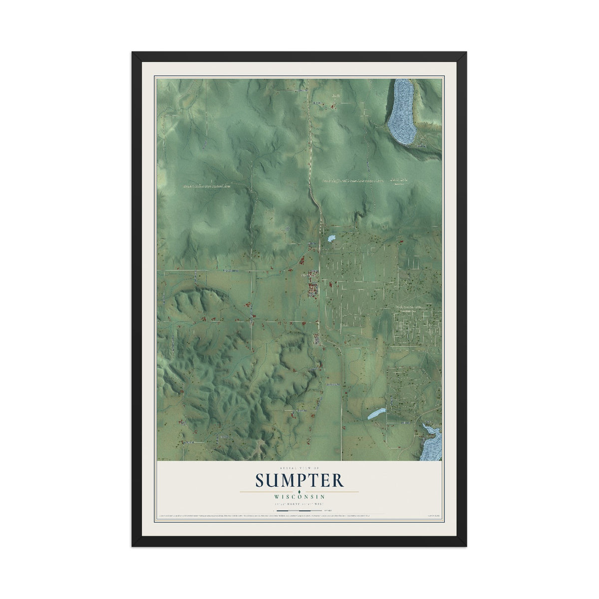 Map of Sumpter, Wisconsin, 12 x 18 inch print in a black wood frame