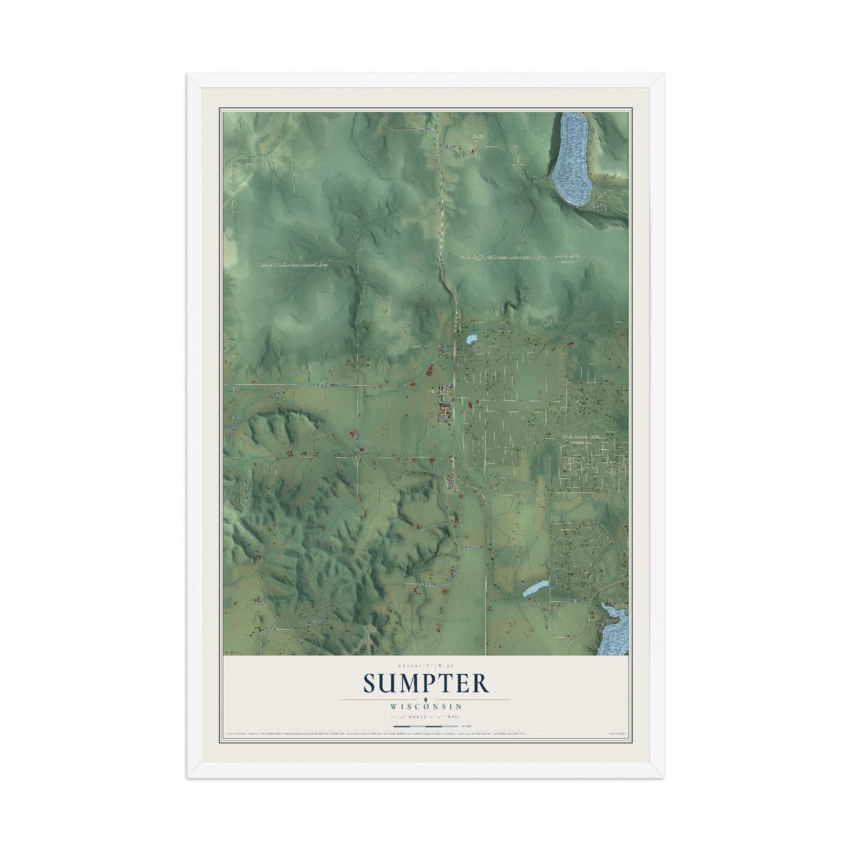 Map of Sumpter, Wisconsin, 12 x 18 inch print in a white wood frame