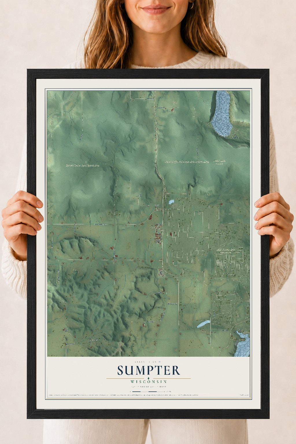 Map of Sumpter, Wisconsin, 18 x 24 inch print in a black wood frame