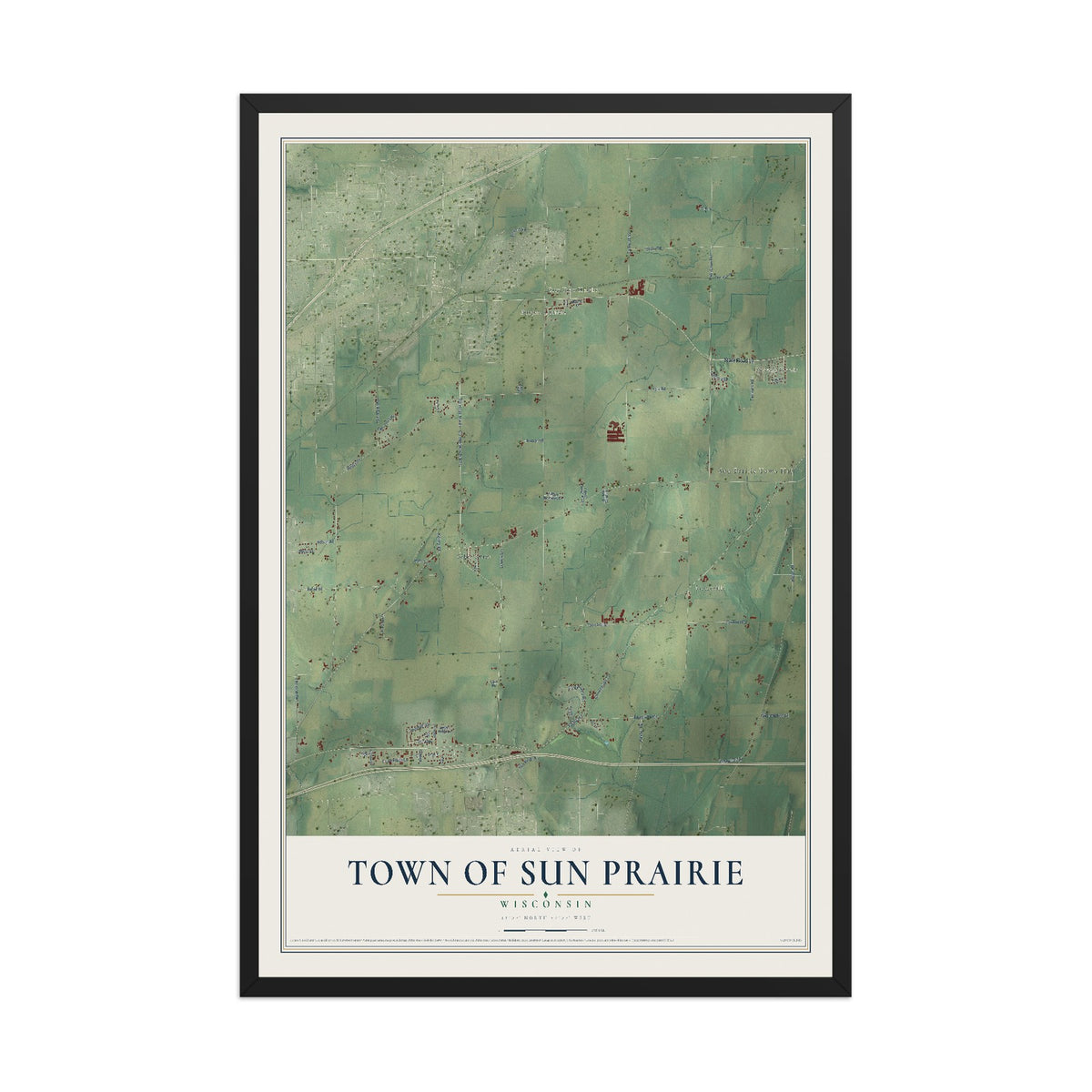 Map of the Town of Sun Prairie, Wisconsin, 12 x 18 inch print in a black wood frame