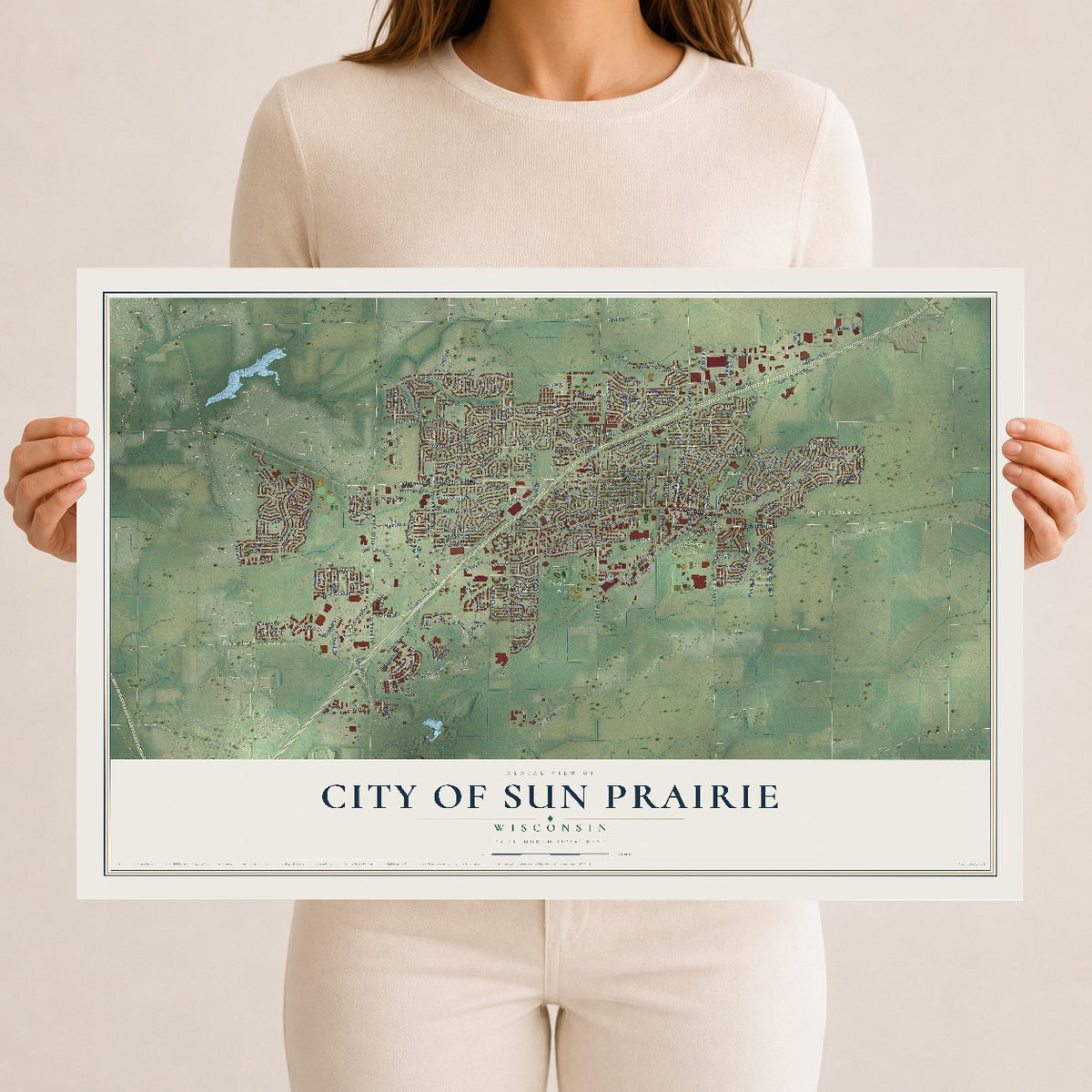 Map of Sun Prairie, Wisconsin, 12 x 18 inch unframed archival matte print
