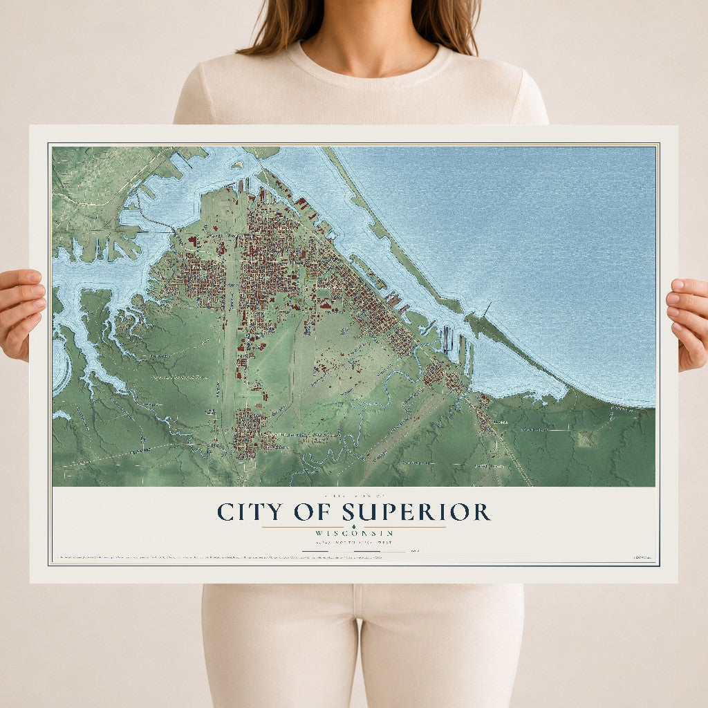 Map of Superior, Wisconsin, 18 x 24 inch unframed archival matte print