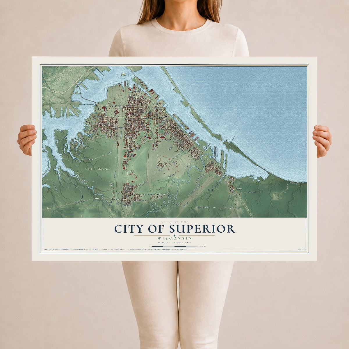 Map of Superior, Wisconsin, 24 x 36 inch unframed archival matte print