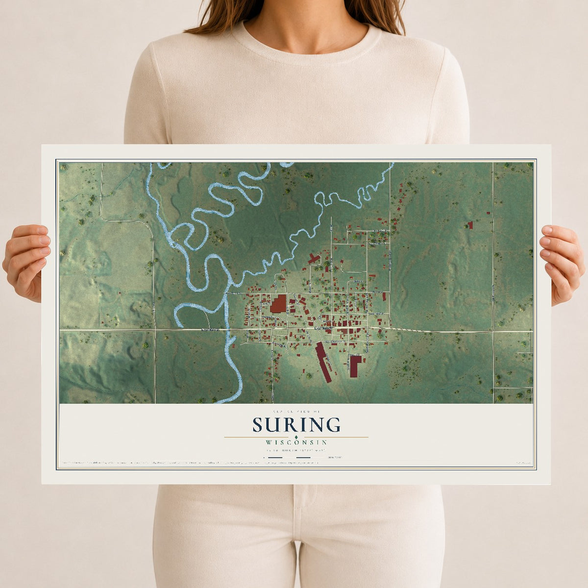 Map of Suring, Wisconsin, 12 x 18 inch unframed archival matte print