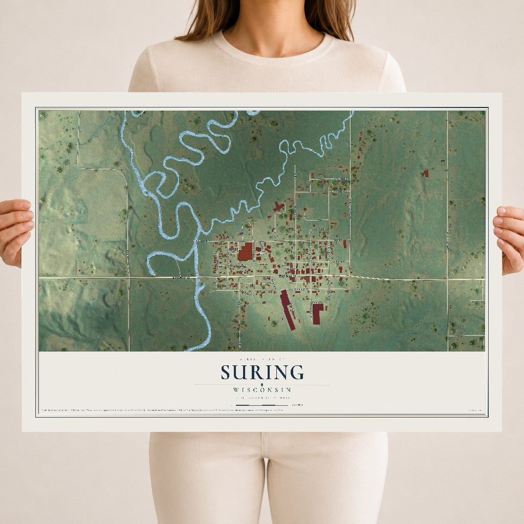 Map of Suring, Wisconsin, 18 x 24 inch unframed archival matte print