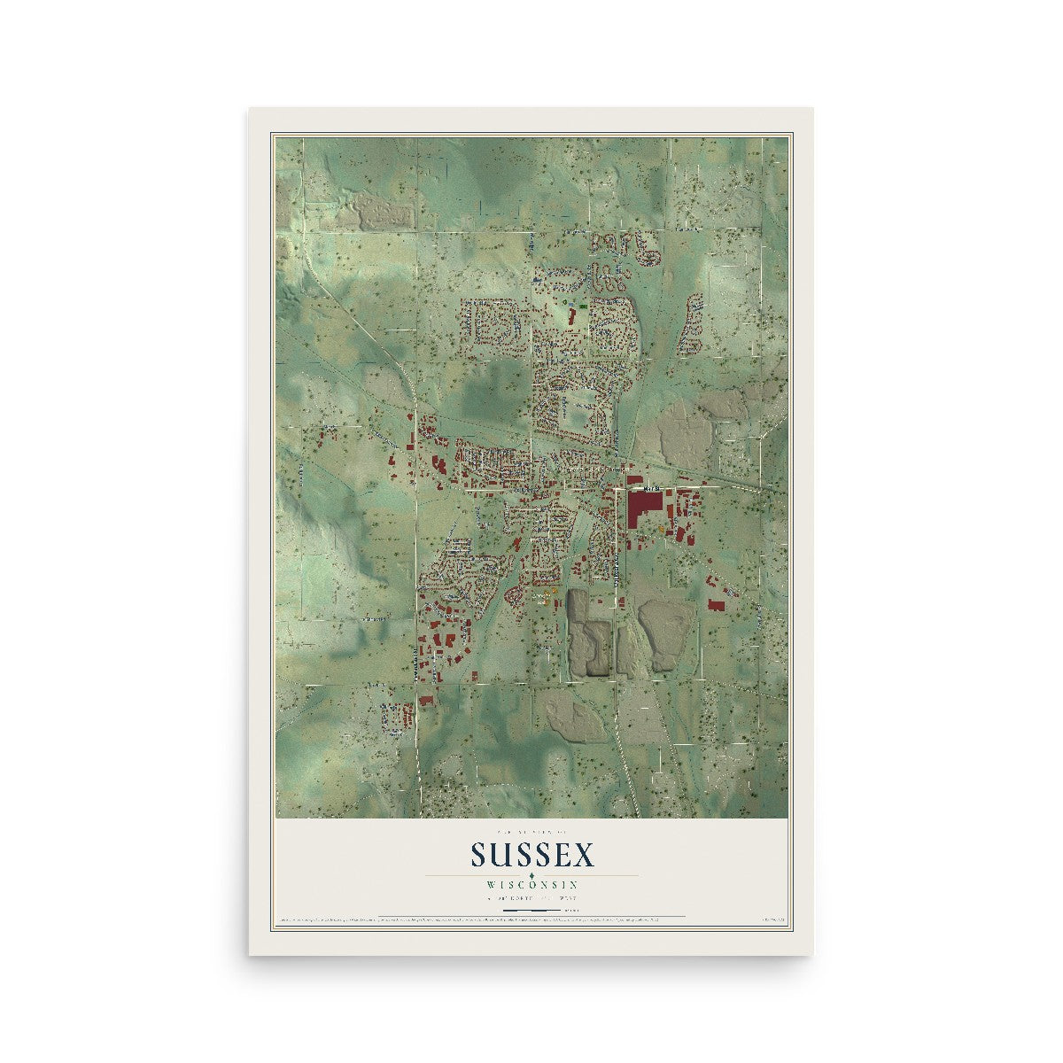 Map of Sussex, Wisconsin, 12 x 18 inch unframed archival matte print