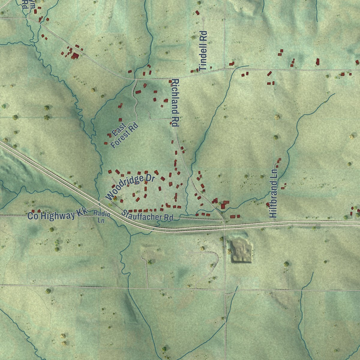 Close-up of the map of Sylvester, Wisconsin print showing street and building detail
