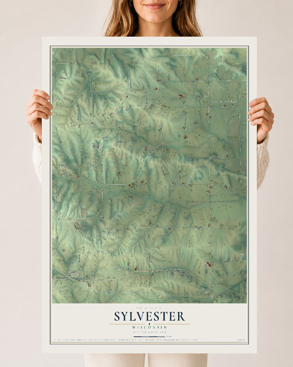 Map of Sylvester, Wisconsin, 24 x 36 inch unframed archival matte print