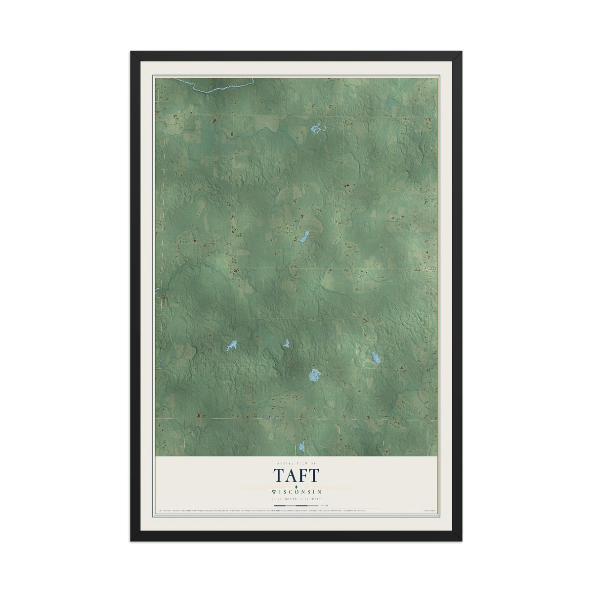 Map of Taft, Wisconsin, 12 x 18 inch print in a black wood frame