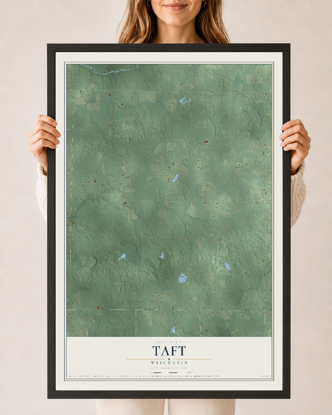 Map of Taft, Wisconsin, 24 x 36 inch print in a black wood frame