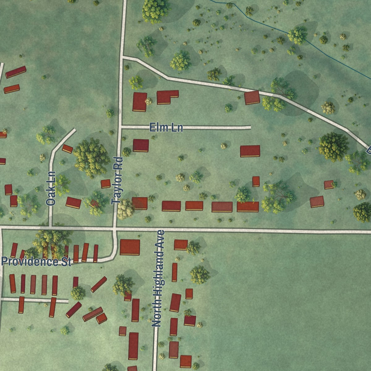 Second close-up of the map of Taylor, Wisconsin print showing more streets and buildings