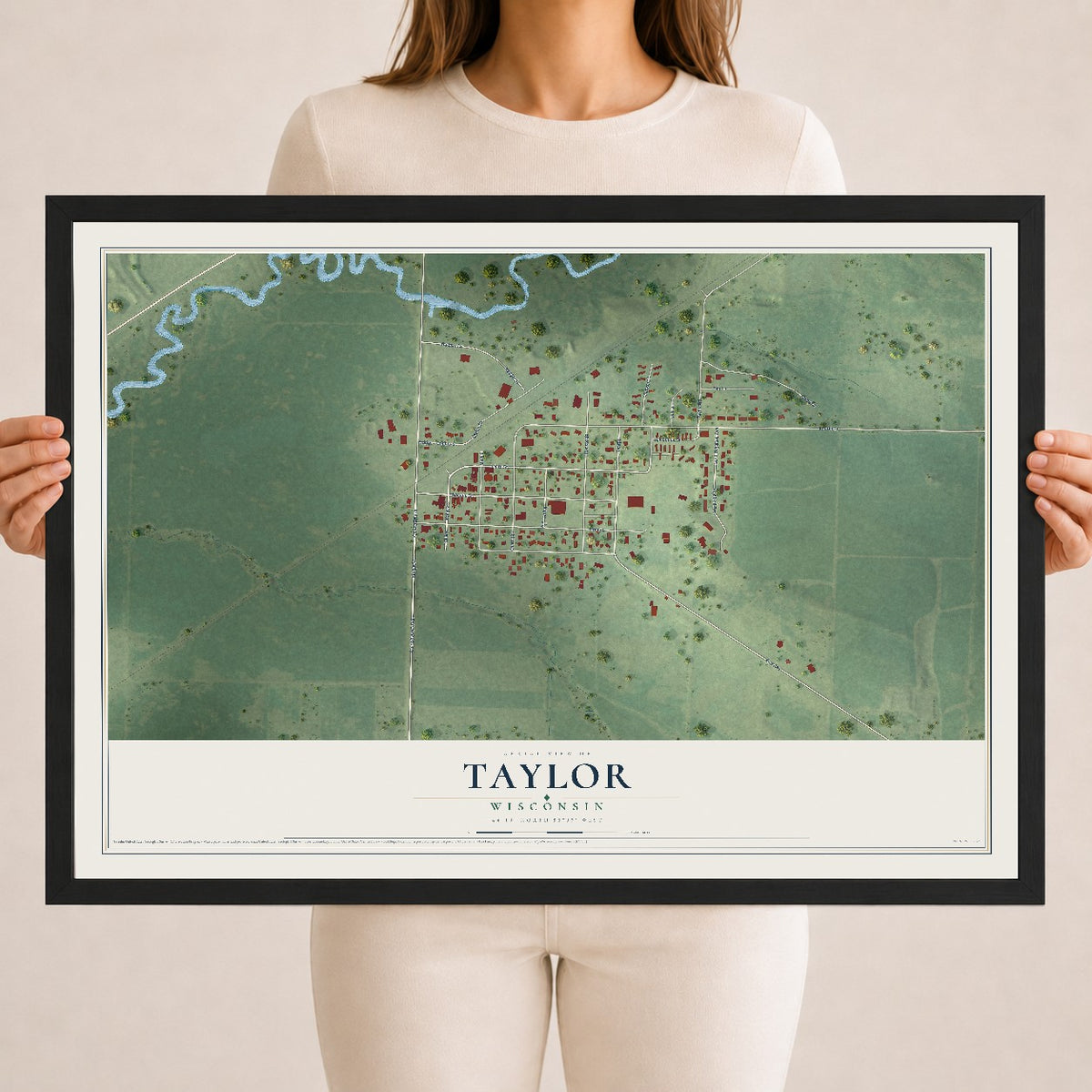 Map of Taylor, Wisconsin, 18 x 24 inch print in a black wood frame