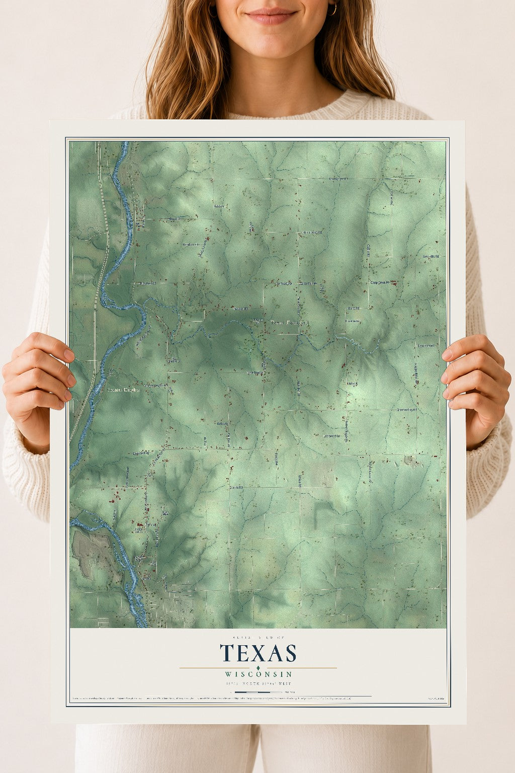 Map of Texas, Wisconsin, 18 x 24 inch unframed archival matte print