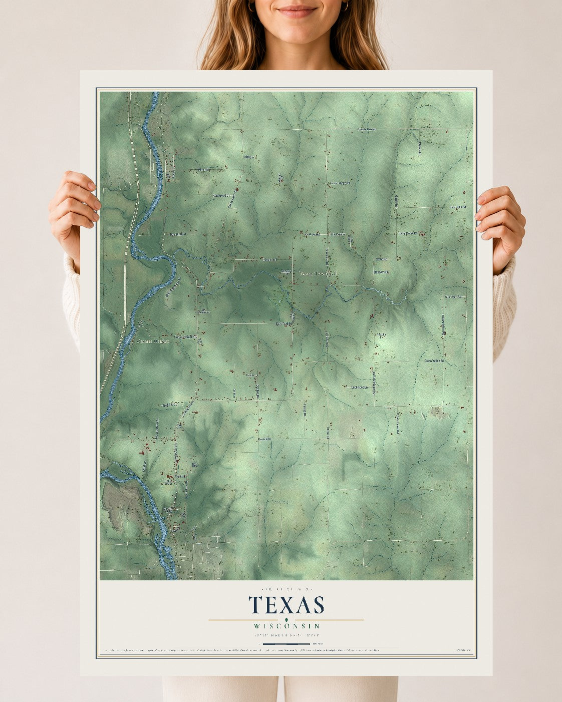 Map of Texas, Wisconsin, 24 x 36 inch unframed archival matte print